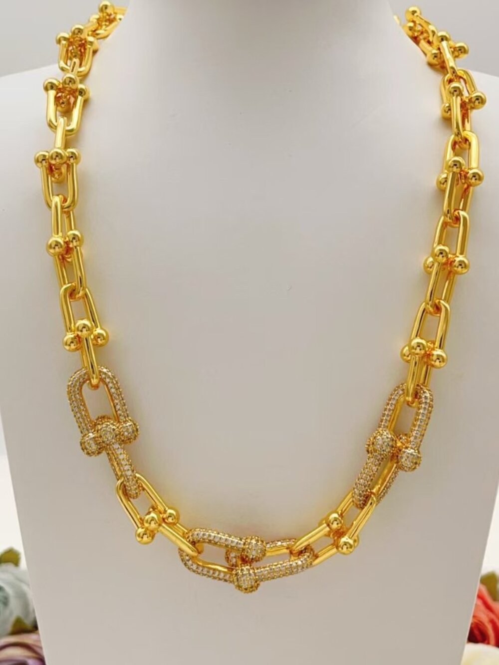 Tiffany & Co. Gold-Detailed Diamond Gradual-Shaped Hoop Necklace - Picture 3 of 5